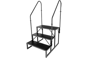 FRUYYZL RV Steps with 2 Handrails｜3 Step RV Stairs with Handrail｜Update 3.0 Outdoor RV Ladders with Anti-Slip Pedals｜Mobile Home Stairs for Travel Trailers｜Heavy Duty Hot Tub Steps for Porch, Spa