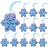 RUGKKK 12 Pcs 10 oz Winter Snow Cups with Straws and Lids, Reusable Plastic Snowflake Shape Cup Bulk Cute Christmas Cup for for Coffee Tea Cold Hot Drinks Winter Themed Birthday Party Supplies
