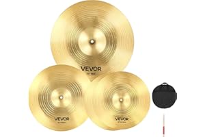 VEVOR Cymbal Pack, 3 Pieces Cymbals for Drum Set, Alloy Cymbals Drum Set Includes 14-inch Hi-Hats, 16-inch Crash, 20-inch Ride, Drumsticks & Cymbal Bag, Alloy Cymbal Pack for Drummer, Bright Copper