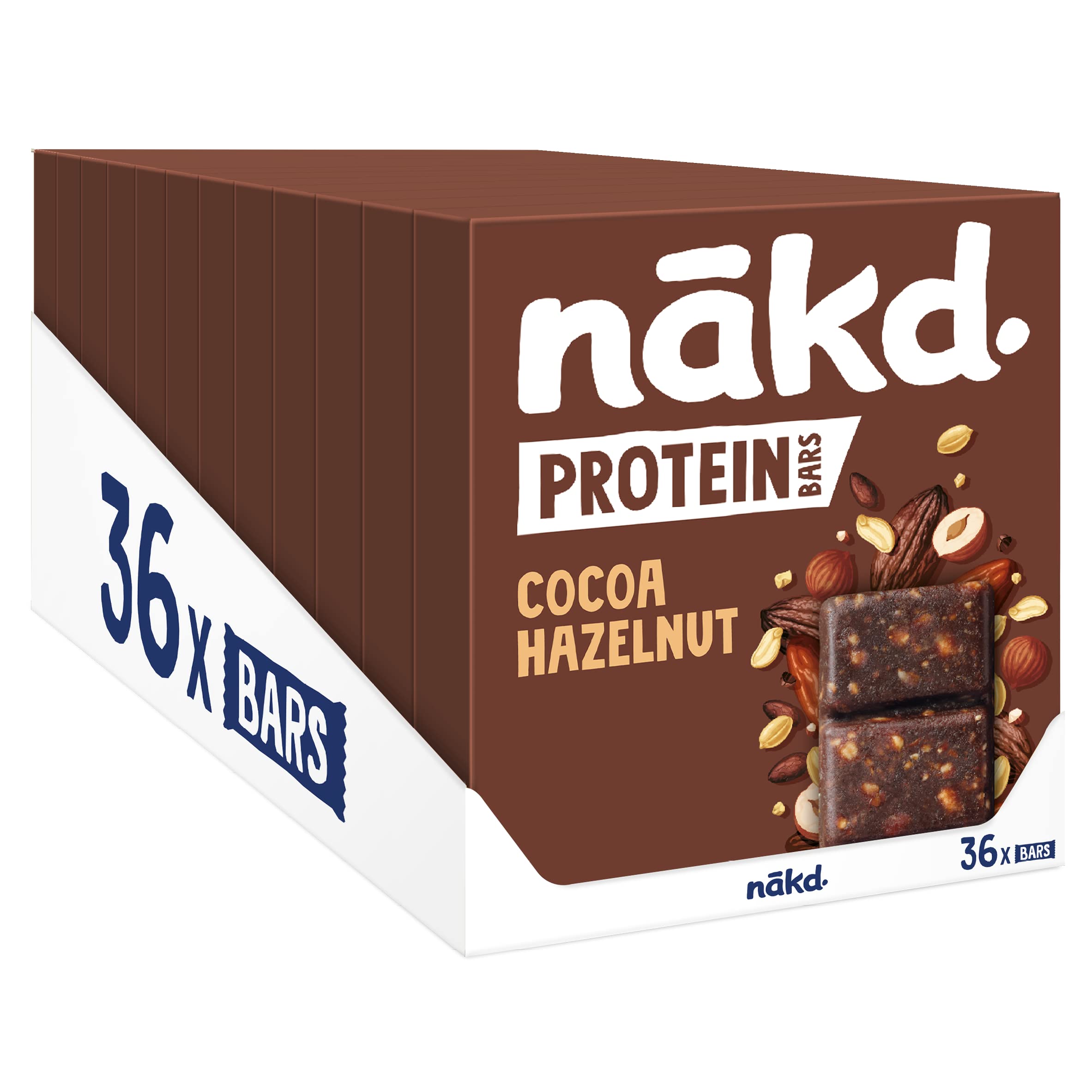 Nakd Cocoa Hazelnut Protein Bar - Vegan - Gluten Free - Healthy Snack, 45g (Pack of 36 bars)