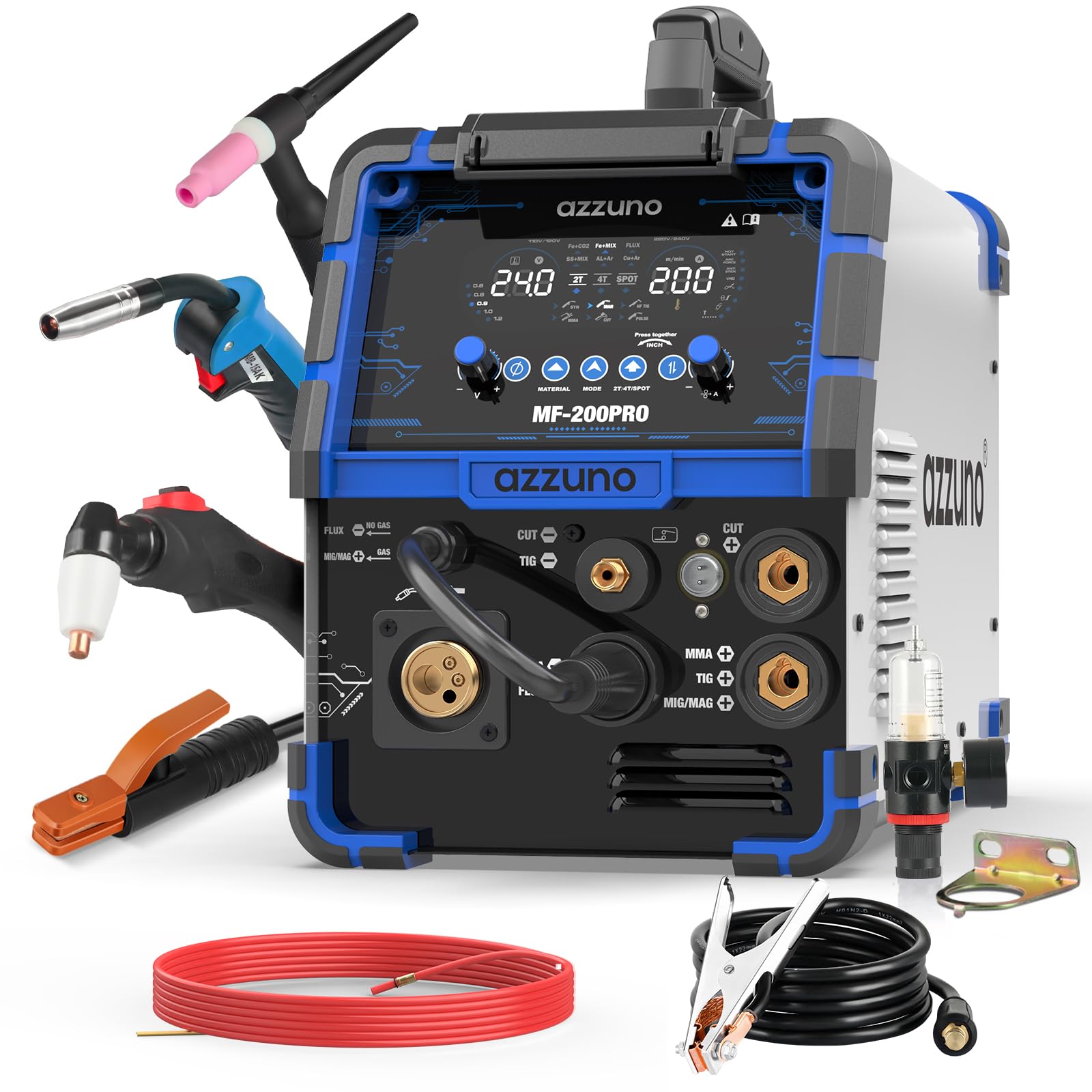 Photo 1 of ***PARTS ONLY***AZZUNO Plasma Cutter Welder Combo 200A, Gas MIG/PULSE MIG/MAG/Flux Gasless MIG/HF TIG/Stick/CUT/SPOT MIG 8 in 1 Multiprocess Welder Machine, 110/220V Dual Voltage Aluminum Welding Machine