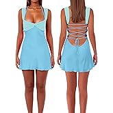 Women’s Mini Dress Patchwork Sleeveless Strapless Lace Up High Waist A-line Elegant Party Clubwear Short Dress