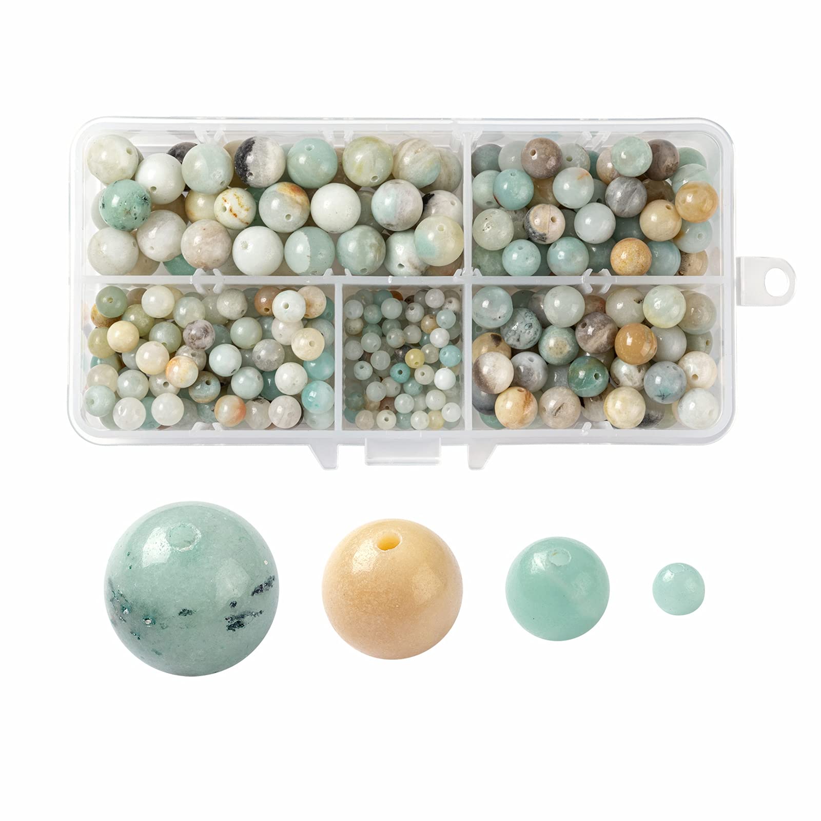Craftdady 340pcs Gemstone Beads Natural Amazonite Jewellery Making Kit 4~10mm Healing Crystal Energy Gems for Necklace Bracelet Crafts