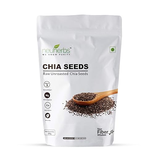 Neuherbs Raw Unroasted Chia Seeds with Omega 3 and Fiber for Weight Loss - 200 Gram