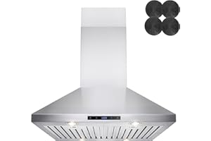 AKDY 30 in. Island Mount Range Hood, 4-Speed Fan and LED Lights in Stainless Steel, Convertible Range Hood Ducted to Ductless with 2-Sets of Carbon Filters