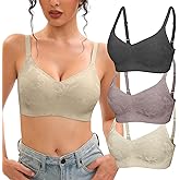 Jasmolly Wireless Jelly Bras for Women 3 Pack Seamless Full Coverage T-Shirt Bra No Underwire, Soft Comfort Everyday Bras