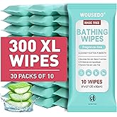 300 XL Bathing Wipes No Rinse for Adults, Shower Wipe - Extra Thick & Large Body Cleansing Wipe for Elderly, Men & Women, Soft & Gentle Disposable Bath Wipes for Travel, Camping