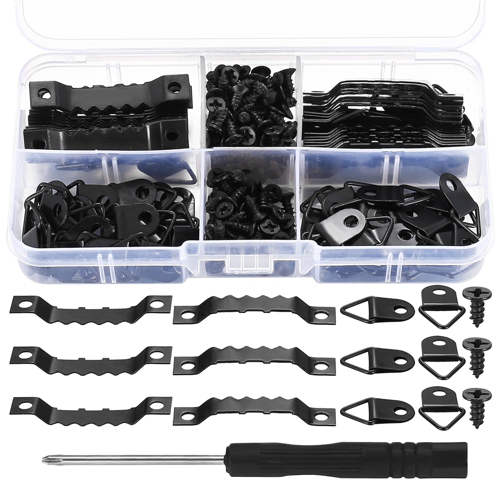 qxayxa 260 Pcs Picture Hanging Kit, Includes Sawtooth Picture Hangers, Picture Hanging Hooks, Picture Frame Hanging Kit, D-Ring Picture Hangers for Home Wall Photo Picture Frame Hanging.