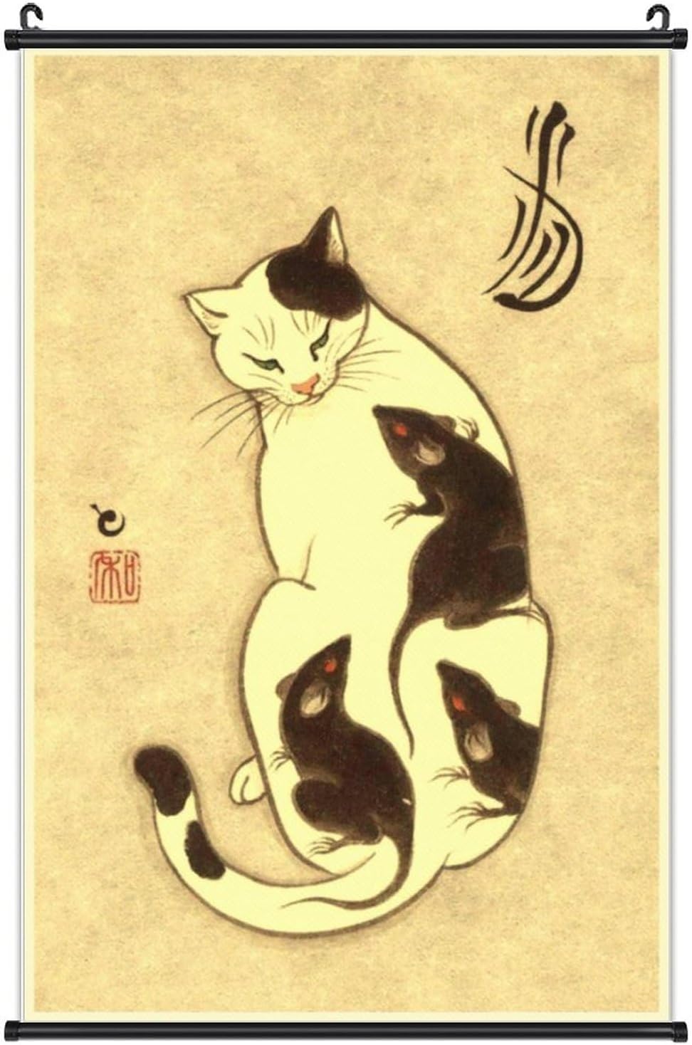 Paintings - A Wide Variety of Vintage Retro Japanese Samurai Cat Tattoo 13 Wall Scroll Hanging Decor（16x24 in）