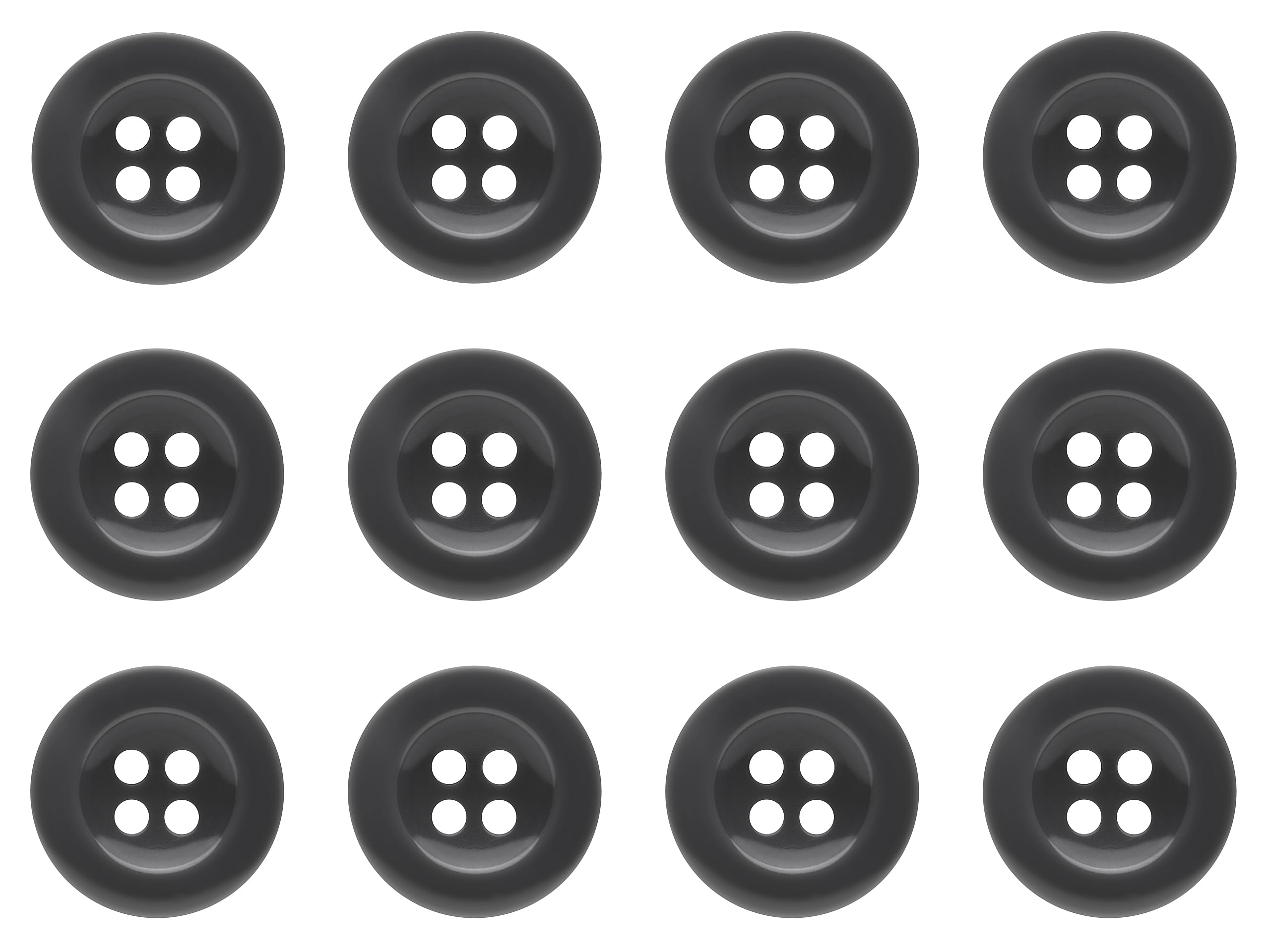 Pack of 12 Grey 17mm Round Sew On Plastic Buttons for Trouser Braces Suits Skirts Domed 4 Holes 27 Ligne