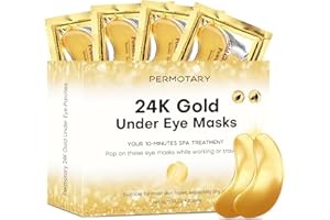 Permotary 30 Pairs 24K Gold Gel Crystal Collagen Under Eye Patches, Eye Mask for Moisturizing Skin, Lighten Dark Circles, Reduce Wrinkles & Puffiness – Easy To Use Eye Patches for Firmness
