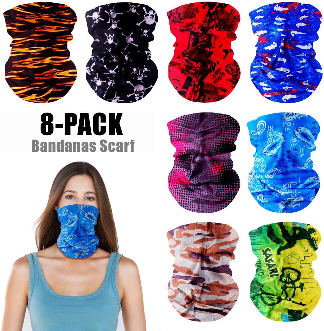 Vetoo 8 Pack Bandana Headband, Multifunctional Magic Headwear Fashion Bandanas, Face Scarf, Women Men Neck Gaiter for Yoga Running Hiking Training Outdoors Cycling
