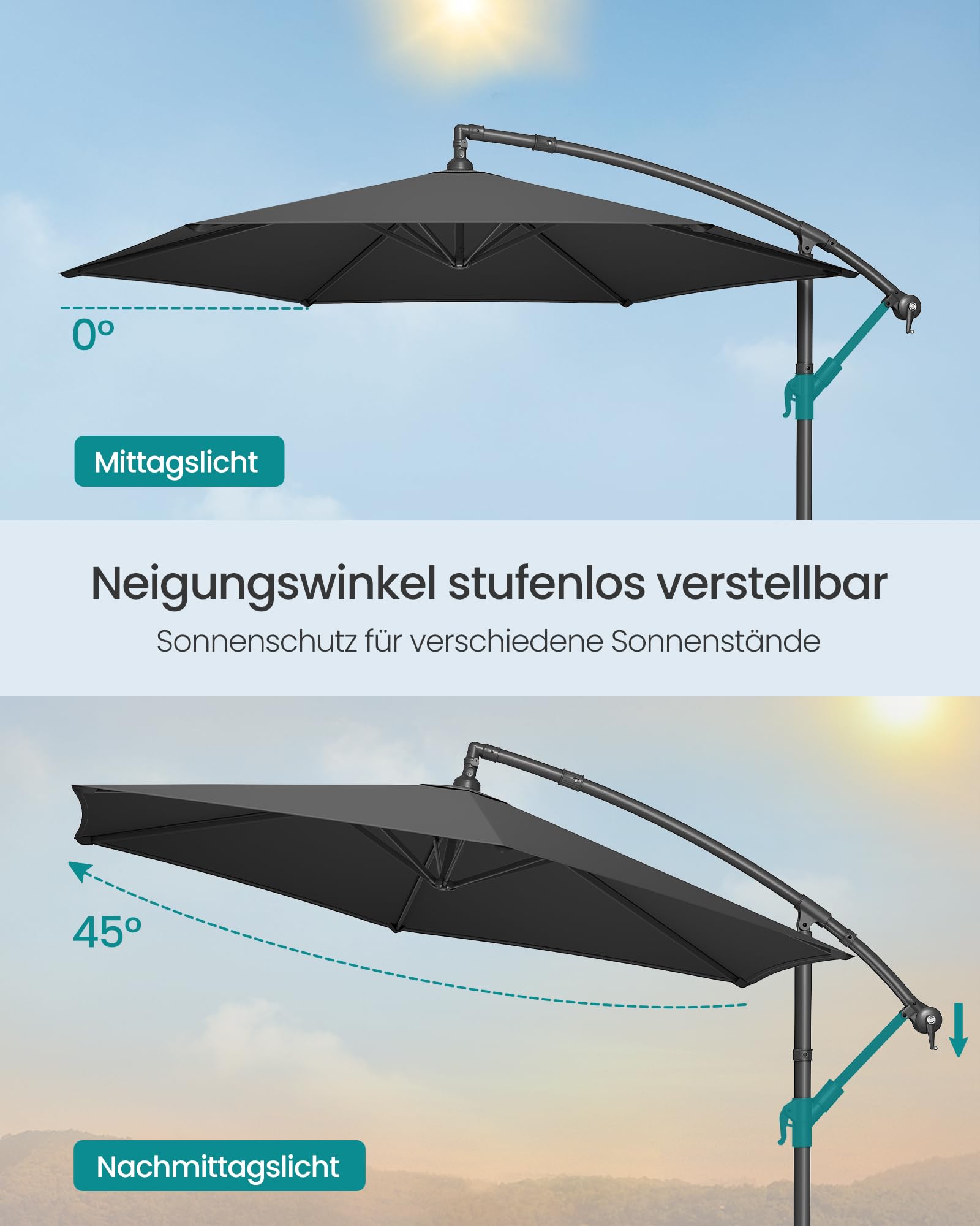 SONGMICS Sonnenschirm, Ampelschirm 300 cm d, mit Ständer, Sonnenschutz Balkon, Balkonschirm, UV-Schutz UPF 50+, mit Kurbel zum Öffnen und Schließen, Terrasse, Garten, grau GPU116G01 4