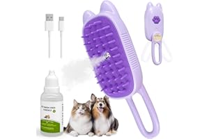 FRESHSOLO Cat Steam Brush for Dog & Cat, Spritz Defur Comb 3 in 1 Pet Rechargeable Steam Brush Tool for Long and Short Haired Cats and Dogs, Anti-Static, Shedding, Detangling, Massage & Combing (Purple)