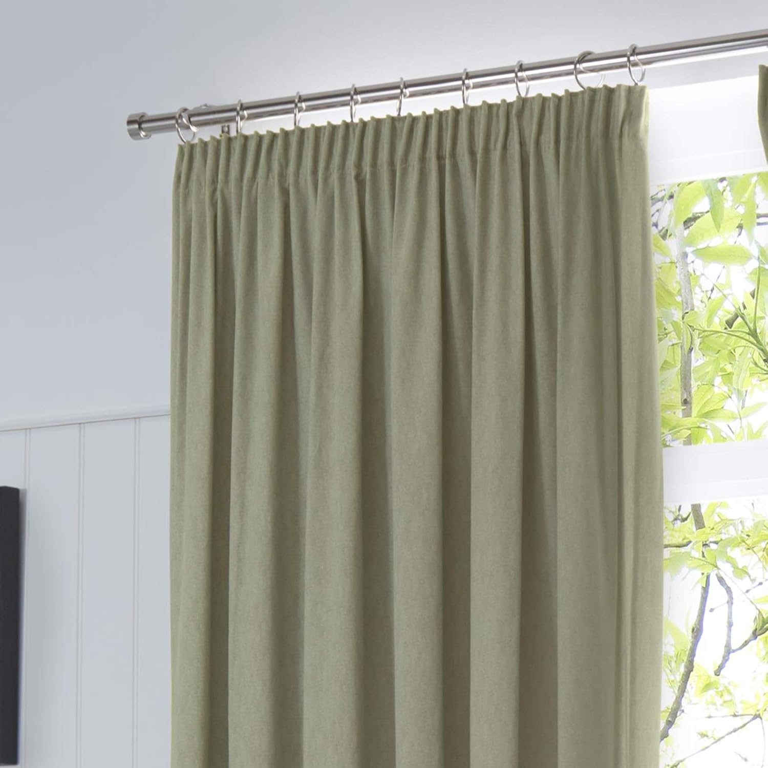 Fusion Sage Green Blackout Pencil Pleat Curtains, Pair W90 x L72 (229 x 183cm)