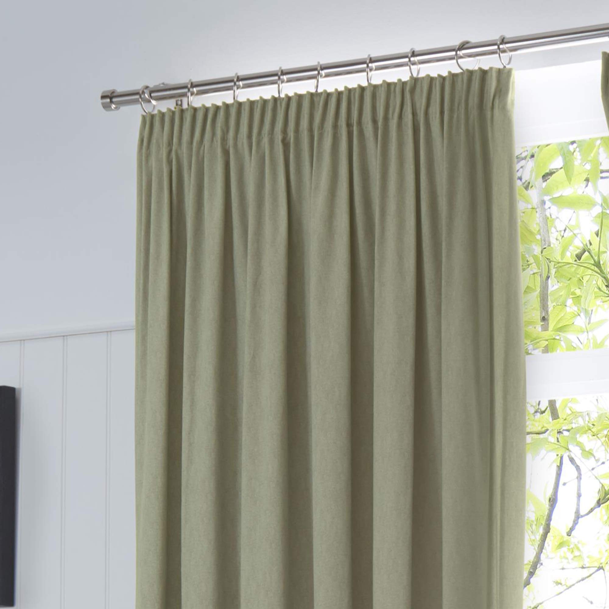Fusion - Dijon - Blackout/Thermal Insulated Pair of Pencil Pleat Curtains - 46" Width x 54" Drop (117 x 137cm) in Green