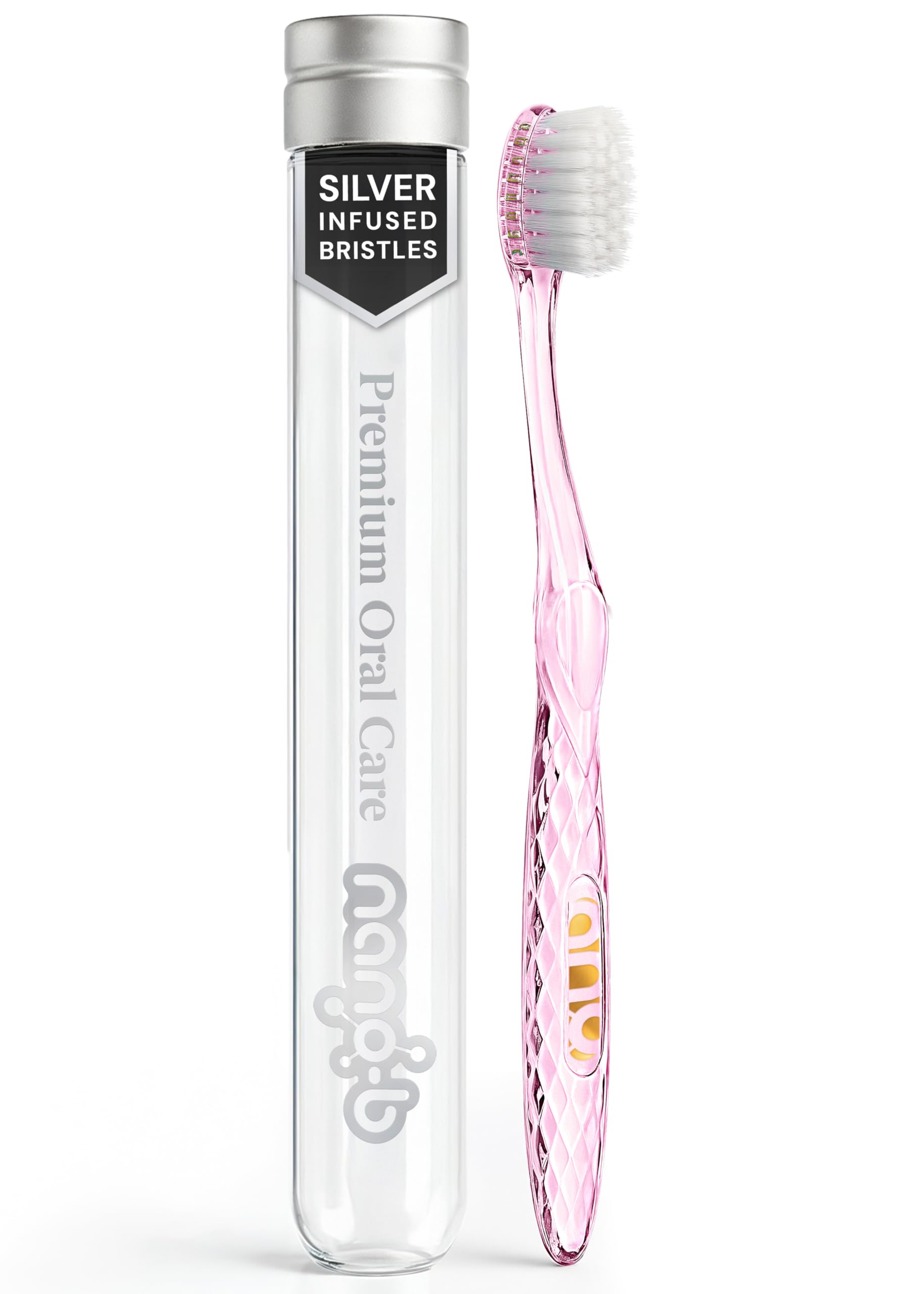 Nano-b Antibacterial Toothbrush with Silver Bristles and Pink Handle