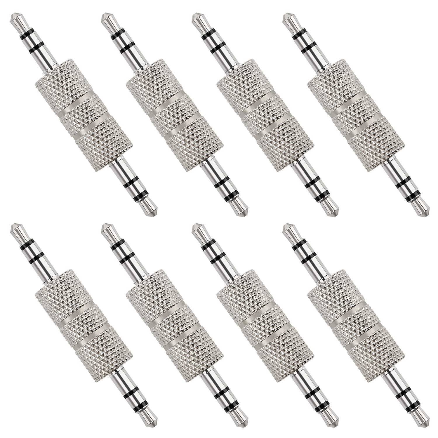 KUOQIY 8 PCS 3.5mm Male to Male Audio Adapter, 3.5mm Metal 3-Pole TRS Male to Male Stereo Headphone Plug Coupler Connector, Nickel-Plated