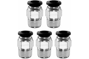 HARFINGTON 5pcs Push to Connect Fitting 8mm Tube OD x 1/4" NPT Thread Male Straight Quick Connector Copper Air Line Hose Fitt