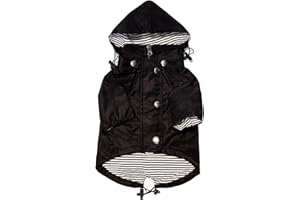 Ellie Dog Wear Midnight Black Zip Up Dog Raincoat with Reflective Buttons, Pockets, Rain/Water Resistant, Adjustable Drawstring, & Removable Hood - XXS to XXL - Premium Dog Raincoats (Medium, Black)