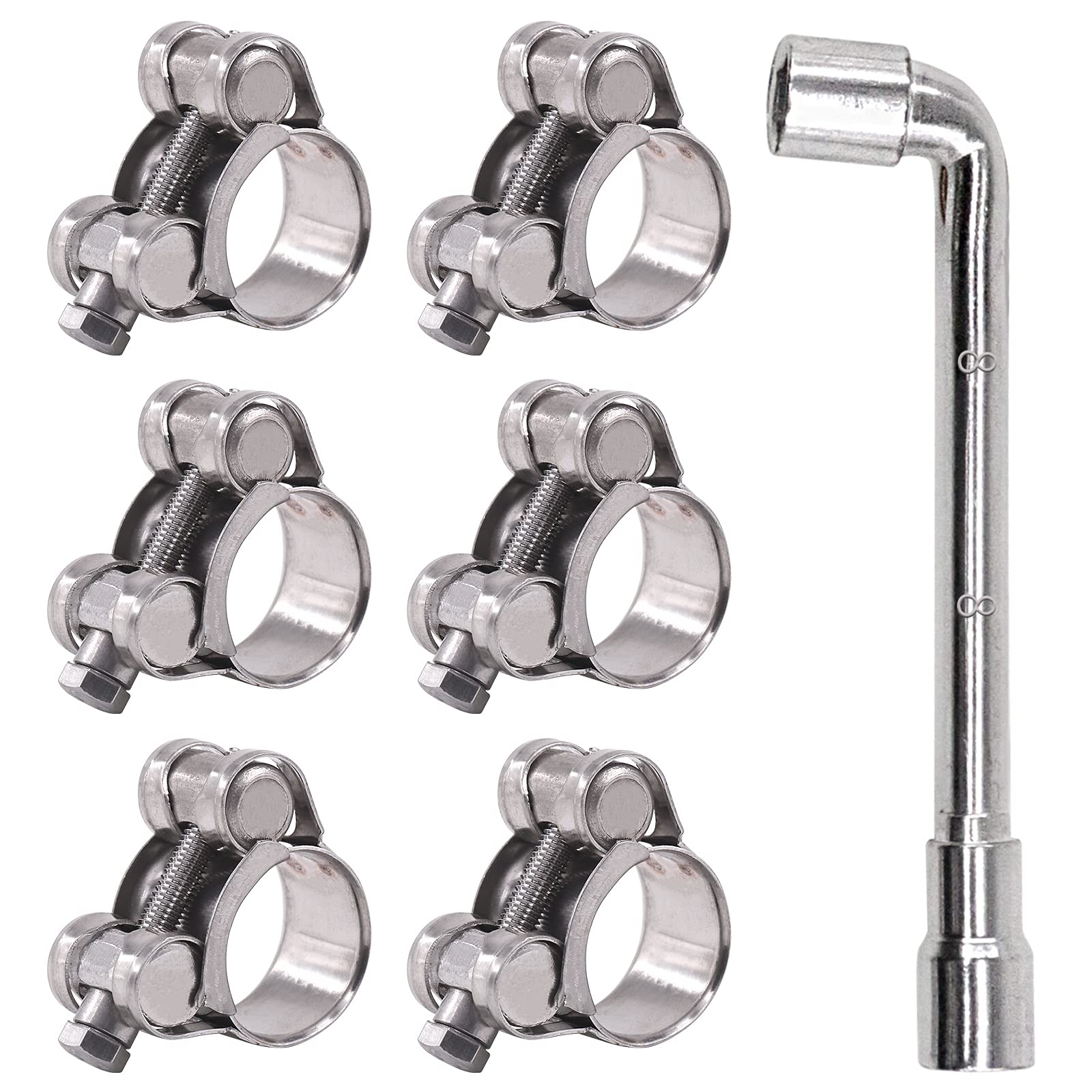 Glarks 6Pcs 20-22mm T-Bolt Hose Clamps 304 Stainless Steel Heavy Duty Ear Clamp Tube Clamp Adjustable Pipe Clamps for 0.8''-0.9'' Dia Range Hose (20-22MM)