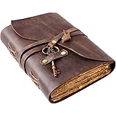 Vintage Leather Journal - Antique Handmade Deckle Edge Vintage Paper Leather Bound Journal - Book of Shadows Journal - Leather Sketchbook - Drawing Journal - Great Gift (Vintage Brown, 7.5"x5.5")