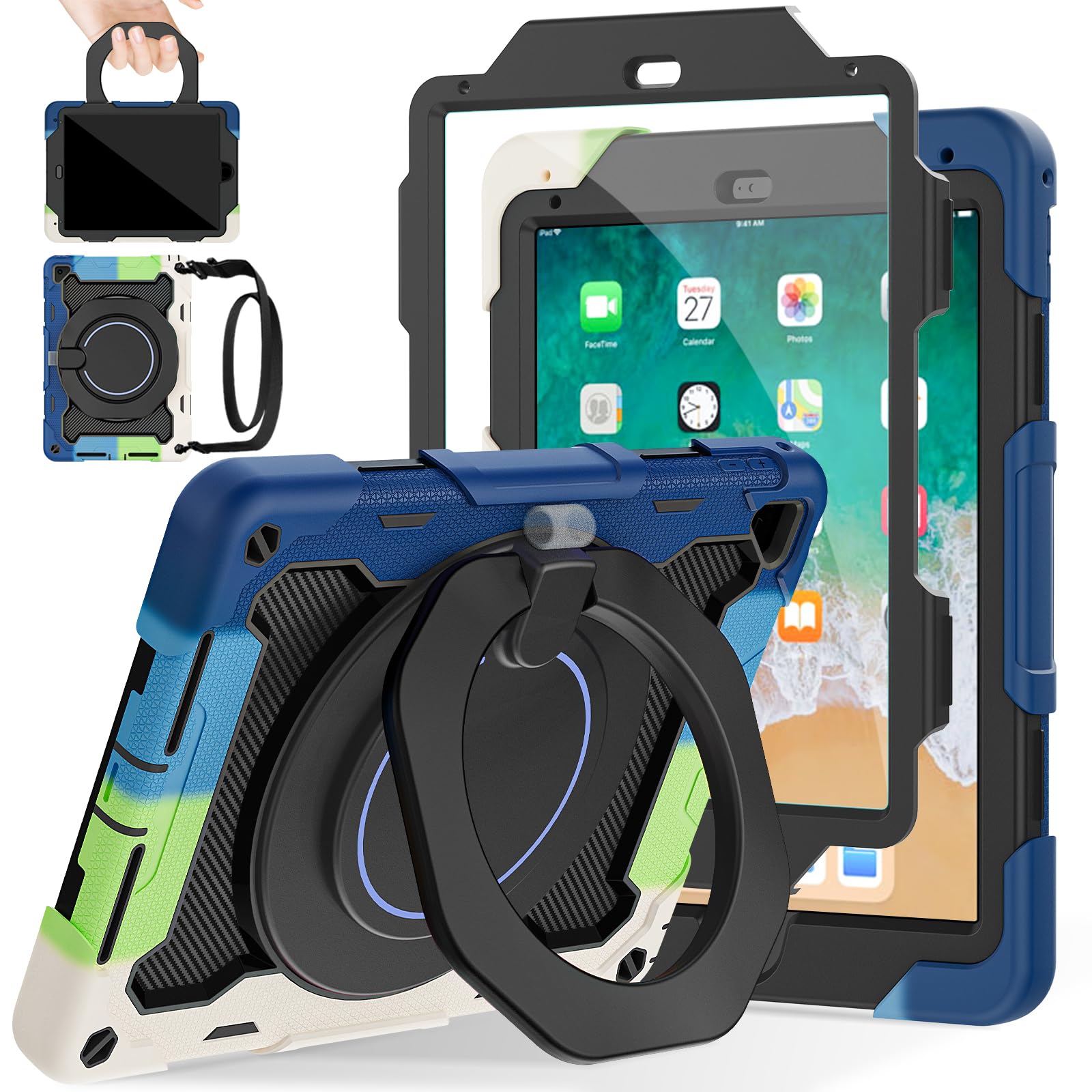 Photo 1 of ROISKIN iPad 6th 5th Generation Case 9.7 Inch, Pro 9.7, Air 2 with 360 Kickstand Hand Strap [Screen Protector, 15ft Drop Protection]Heavy Duty Air 2 /Pro 9.7 / iPad 6th 5th Gen Case for Kids Women Men