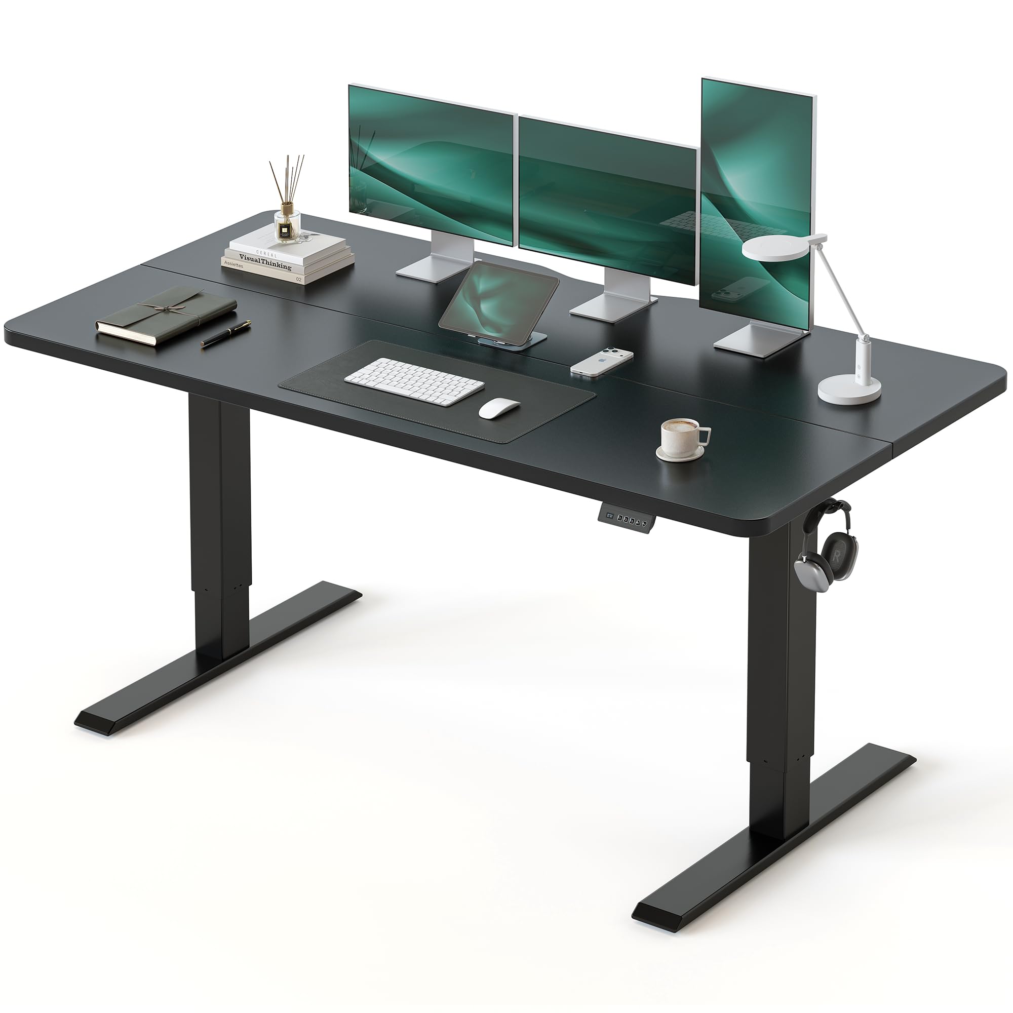 CubiCubi Electric Standing Desk Height Adjustable, 63.0 x 27.6 Inches Home Office Computer Desk, Sit to Stand Up with Memory Presets, Black Image
