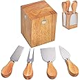 Cheese Knife Set with Holder Stand,Set of 4 Pieces Cheese Cutter Knives Set for Charcuterie Board,Stainless Steel Cheese Spre