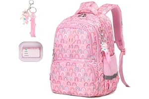 MUSEVOS Kids Backpack, Kawaii Printed Girls Bookbags for Preschool, Lightweight School Backpack for Primary and Elementary and Kindergarten, Waterproof Teen Backpacks, Pink/Rainbow