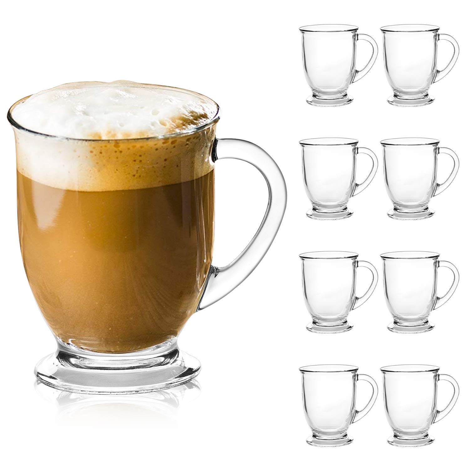 Photo 1 of Coffee Mugs Set of 8, Clear Large Coffee Mug 15 OZ With Handles?Transparent Tea Cup for Hot/Cold Beverages, Glassware Set for Americano, Latte, Cappuccino