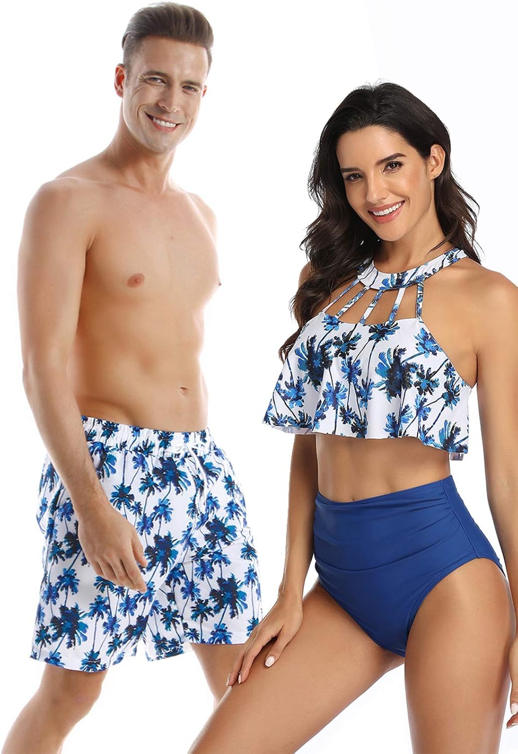 matching swim trunks and bikini