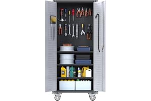 JAORD 71" Tall Metal Storage Cabinets with Wheels and 4 Adjustable ShelvesTool Storage Cabinet with Wheels, Metal Cabinet on Wheels, Rolling Cabinet, Assembly Required