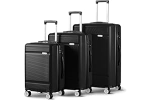 Zitahli Luggage Sets, Expandable Suitcase Set 3 Piece Luggage Set, Hardside Luggage with TSA Lock Spinner Wheels YKK Zippers, 20in 24in 28in (Black)