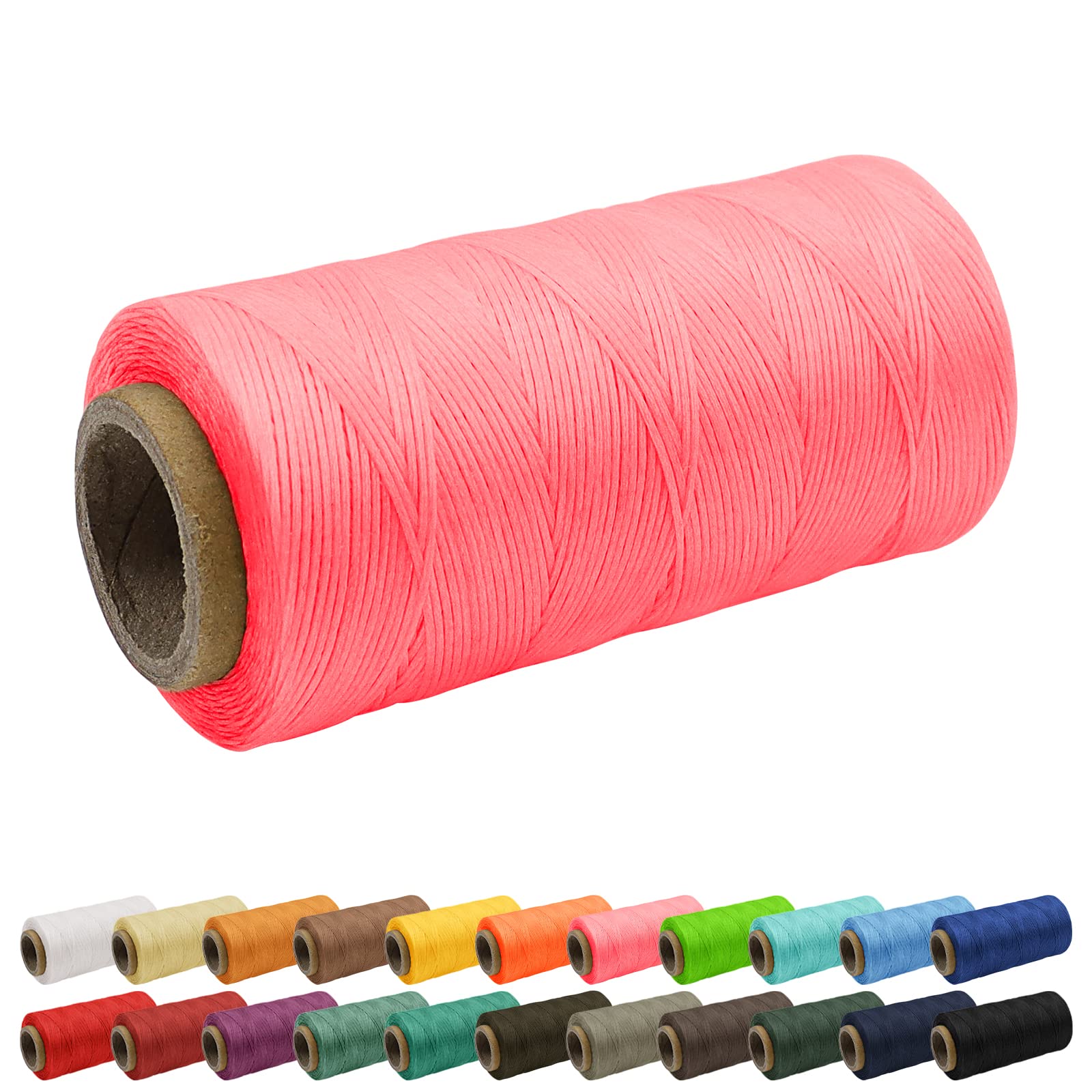 Uiopa 1mm Waxed Thread, 260m 150D Leather Sewing Thread, Hand Stitching Flat Waxed Cord for Leather Craft, Bookbinding, Shoes Repairing, Pink Cord