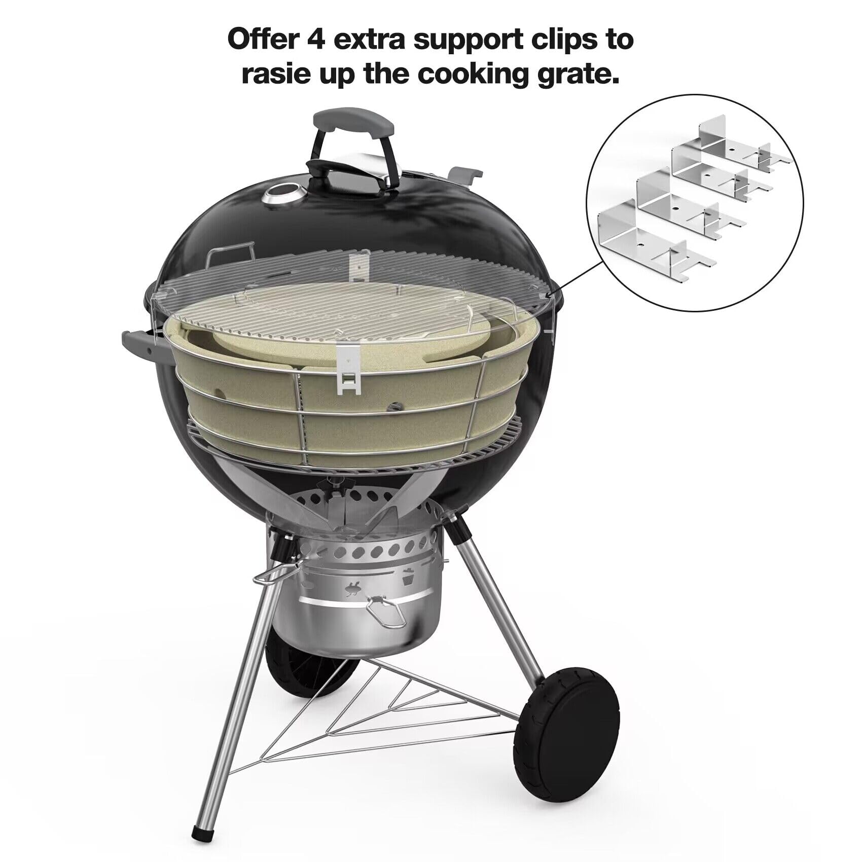 onlyfire Räucherbox Kit mit Edelstahl Holzkohlekorb, Hitzeabweiser und 4 Grillrost Erhöhungen, Räucherkammer Grillzubehör für Weber 57 cm Kettle Holzkohlegrill 7
