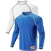 2 Pack Men's Sun Protection Long Sleeve Swim Shirts UPF 50+ Loose Fit Rash Guards Fishing Quick Dry Clothing