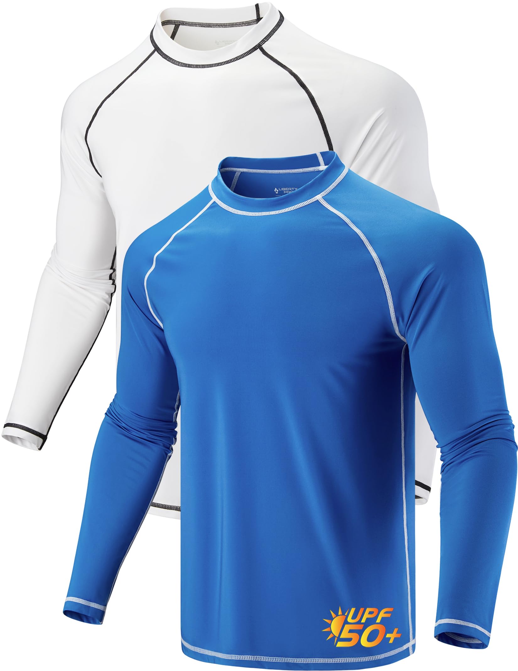 Photo 1 of 2 Pack Men's Sun Protection Long Sleeve Swim Shirts UPF 50+ Loose Fit Rash Guards Fishing Quick Dry Clothing (Blue/White, 3X-Large)