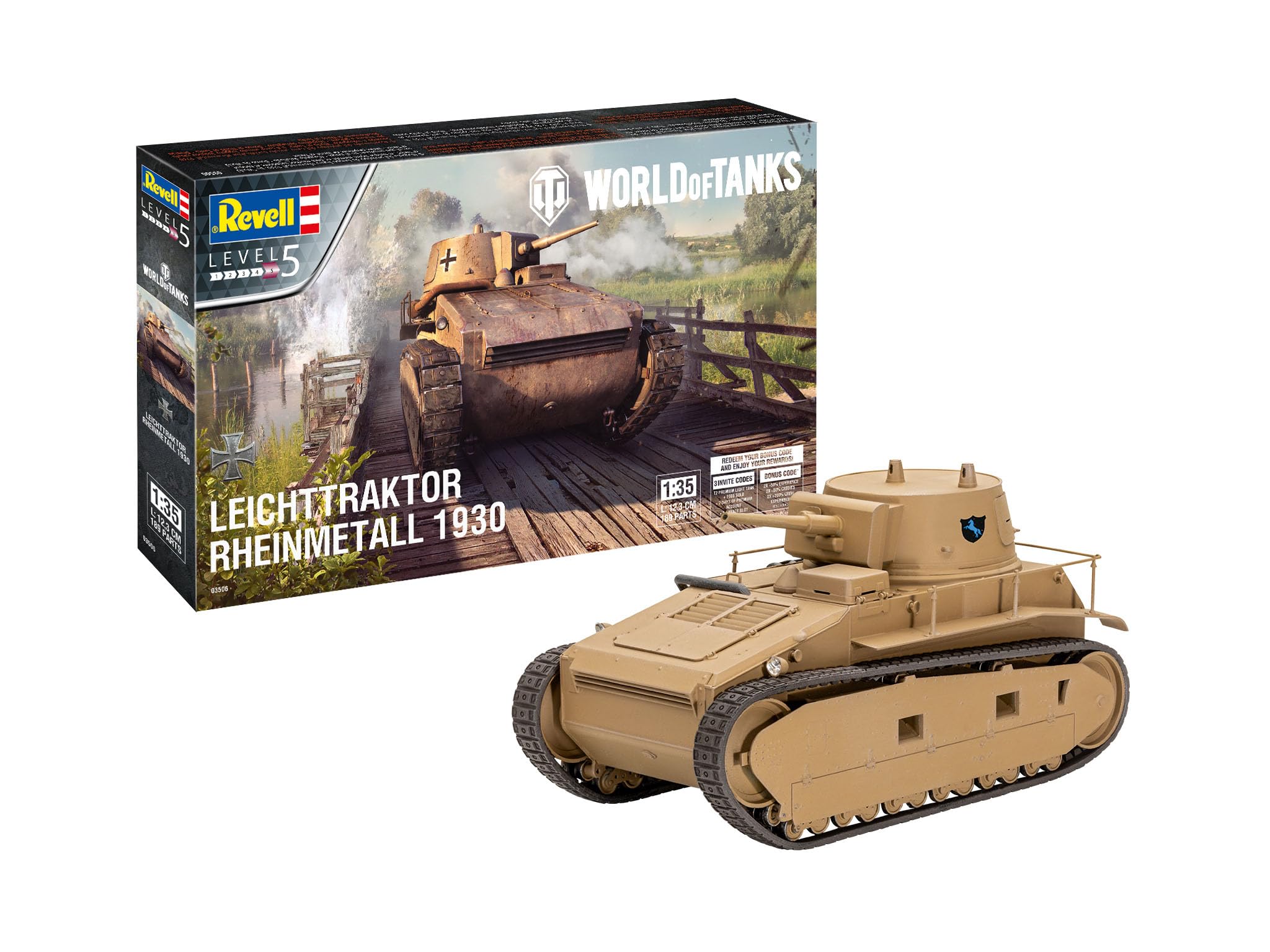 Revell 03506 Leichttraktor Rheinmetall 1930 "World of Tanks 1:35 Scale Plastic model kit, Unvarnished