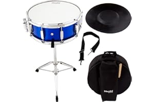 Mendini by Cecilio 14 x 5.5 inches Snare Drum Set, Marching School Band Student Beginner Practice Snare Drum With Gig Bag, Sticks, Stand and Practice Pad Kit (Blue)
