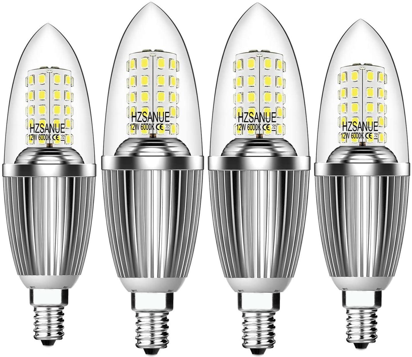 HZSANUE E14 LED Candle Bulbs 12W, 100W Incandescent Bulbs Equivalent, 6000K Daylight White,1350Lm, Small Edison Screw Candle Light Bulbs,Not Dimmable, 4 Pack