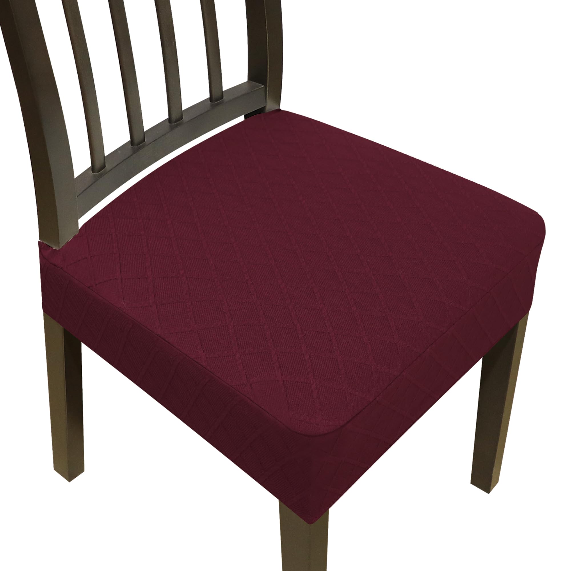 Stretch Seat Covers for Dining Room Chairs Set of 6,Dining Chair Covers, Jacquard Kitchen Chair Covers,Removable Washble Dining Room Chair Seat Cover,Chair Slipcovers Protector (Wine Red)