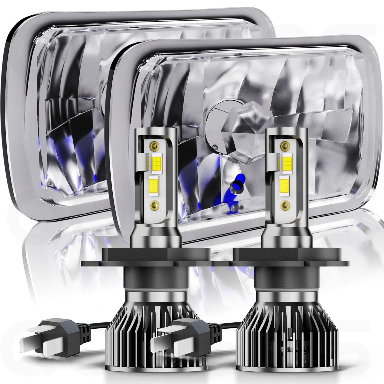 Photo 1 of Pair 5x7 7x6" LED Headlights Hi-Lo Beam For 1982-2012 Ford E-150 E-250 E-350 Van,5x7 7x6" Inch Diamond Crystal Clear Semi Sealed Beam Glass Lens Housing Headlights,H4 LED Bulbs,6000K Cool White