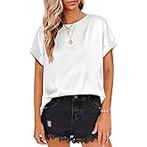 Beyove Women's Short Sleeve Pullover Blouses Satin Silk Shirts Casual Loose Elegant Work Tunic Tops