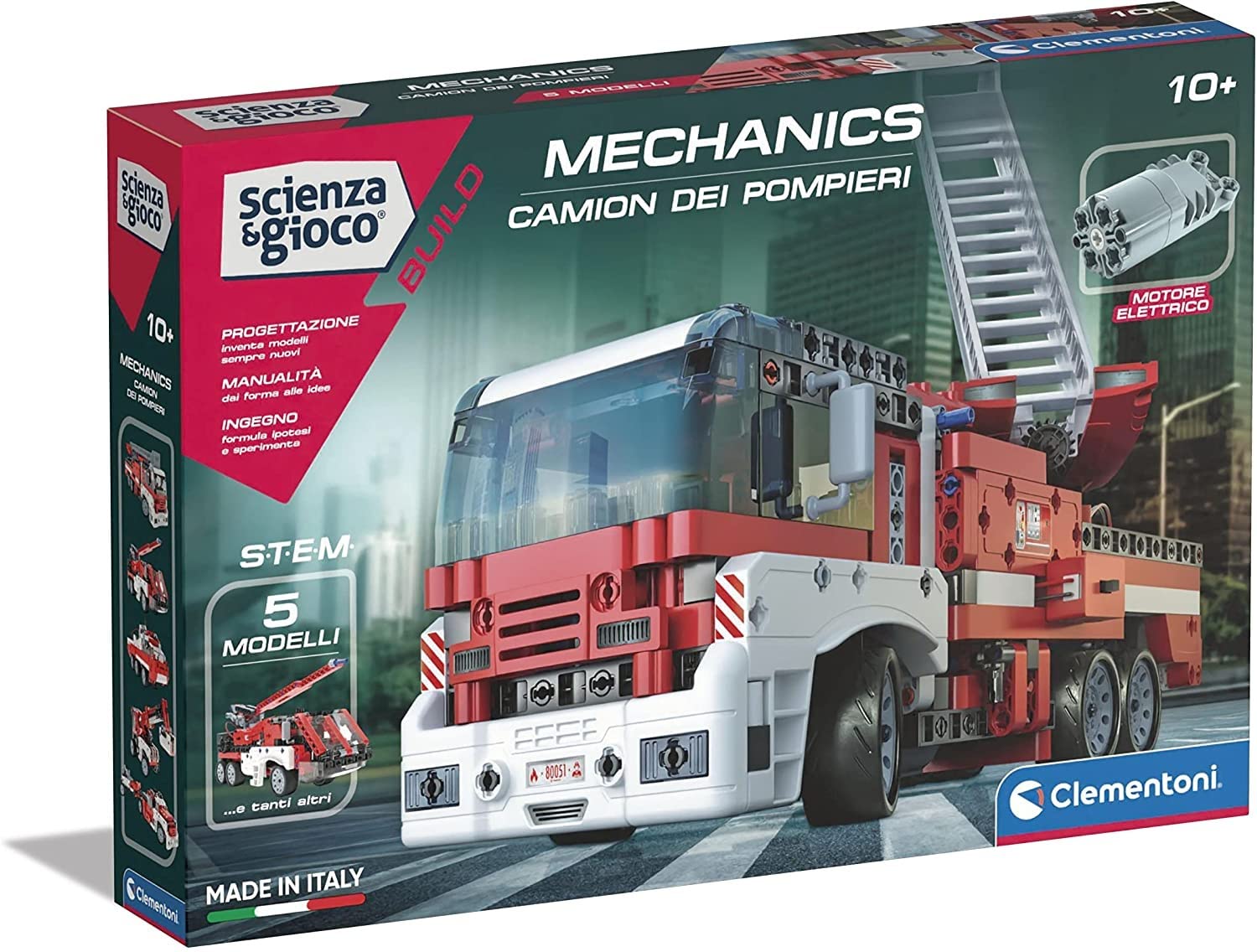 Clementoni 19181 Science and Play Build, Fire Truck, Construction Set, Mechanical Laboratory, Children's Scientific Game, Manual in Italian, Multicoloured, 8 Years, 7 x 31 x 45.5 cm