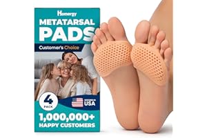 Homergy Metatarsal Foot Pads - Soft Gel Ball of Foot Cushions for Pain Relief, Ultra-Thin Sleeve Design, Stays in Place, Breathable & Reusable - Fits Heels, Flats, Sneakers (4 Pads / 2 Pairs)