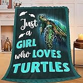 SweetFox Just A Girl Who Loves Turtles Blanket Cute Sea Turtle Decor Throw Blanket Gifts for Girls Boys Super Warm Soft Plush Fleece Flannel Winter Bedding Blankets for Kids Adults Women Men 50"X40"