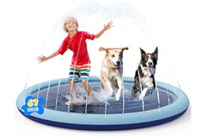COMMOUDS Splash Pad for Kids and Dogs, Non-Slip Sprinkler Pad Thicken Pool Summer Outdoor Water Toys, Backyard Fountain Play Mat for Baby Toddlers Boys Girls Pet(67Inch)