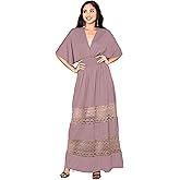 KOH KOH Womens 2026 Sexy Summer V-Neck Half Sleeve Layered Lace Maxi Dress