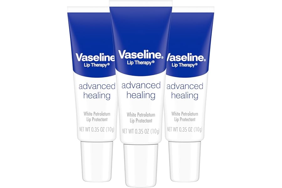 Vaseline Lip Therapy Advanced Healing 3-Pack – White Petroleum Moisturizing Lip Balm for Extremely Dry Lips, 0.35 Oz Ea